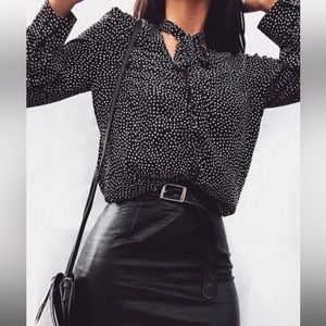 Lulus Black and White Speckled Blouse